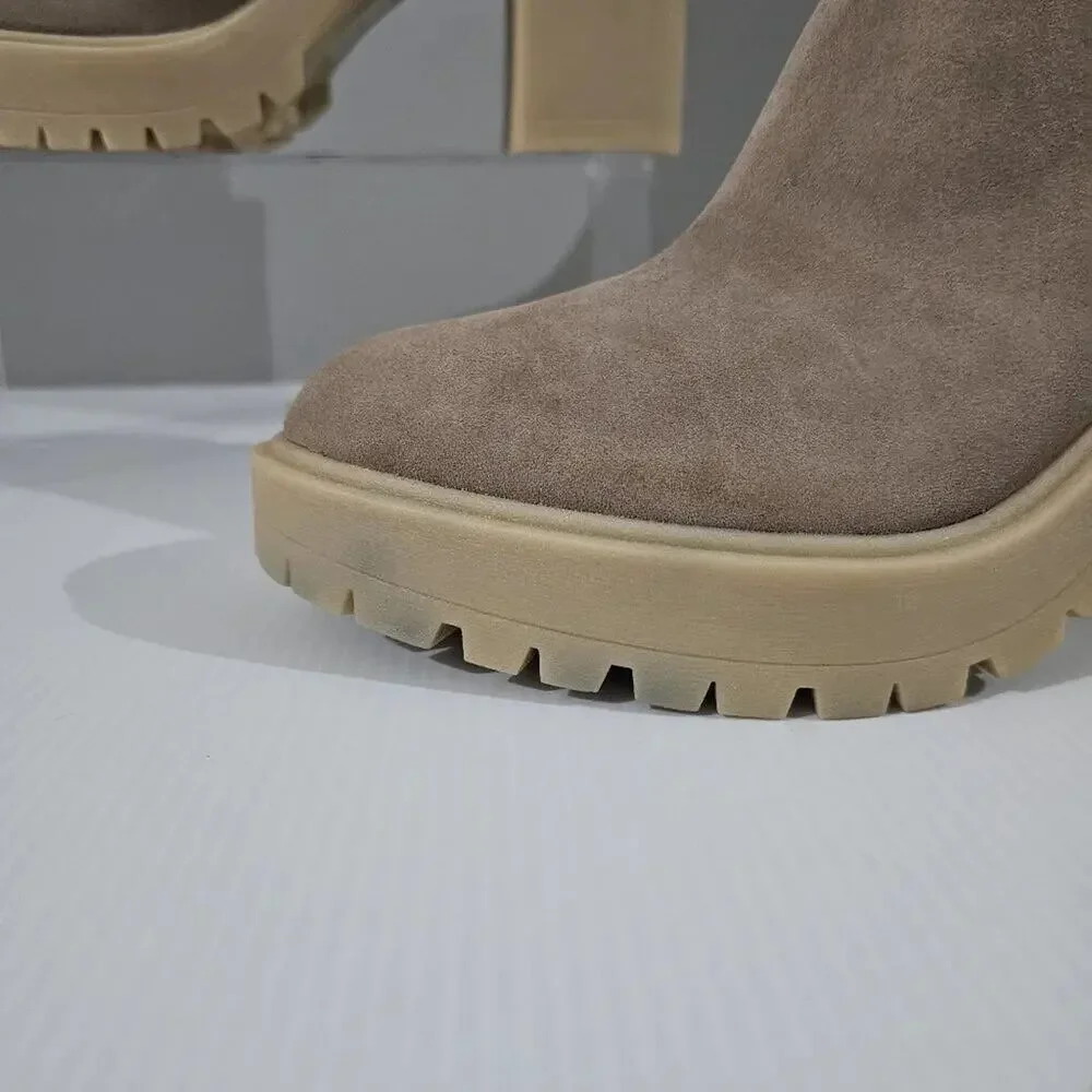 Dolce Vita Caster H20 Ankle Bootie Womens 10 Tan Suede Waterproof Platform Fall